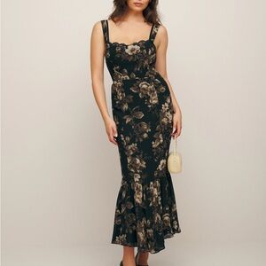 Reformation Black and Brown Floral Irisa Dress